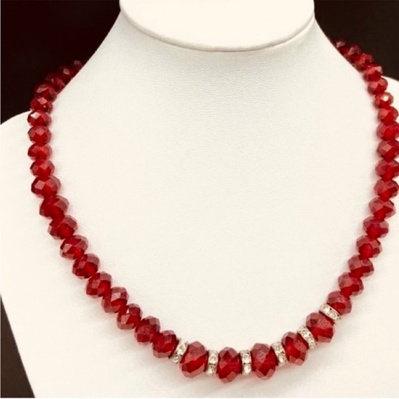Vintage 2028 Dark Red Crystal with Rhinestones Necklace - Picture 4 of 8